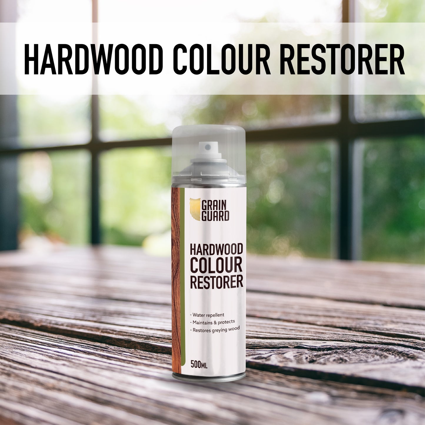 Hardwood Colour Restorer Aerosol | Clean, Restore, Protect | Revivies & Renews Faded and Greying Wood | Water Repellent for Year Round Protection